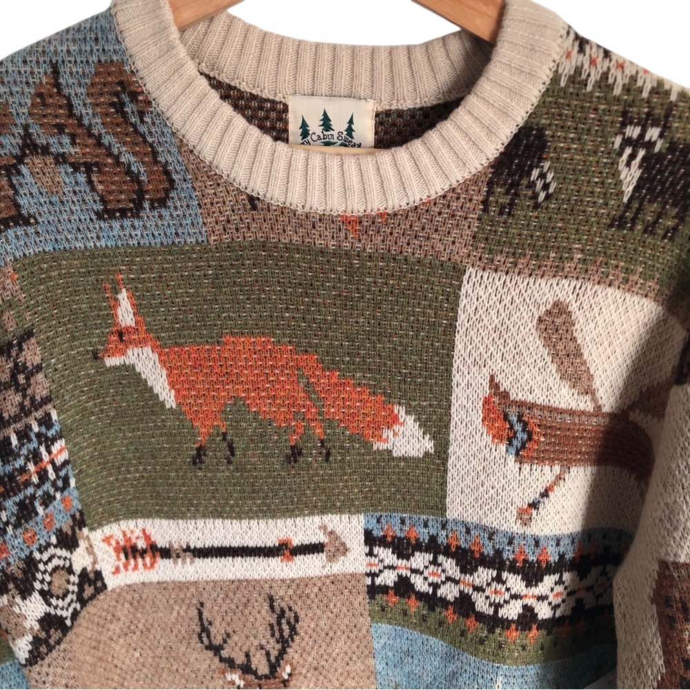 KIEL JAMES PATRICK NWT Cozy Cabin Into the Woods Sweater Unisex XS Fox Deer - Picture 3 of 12